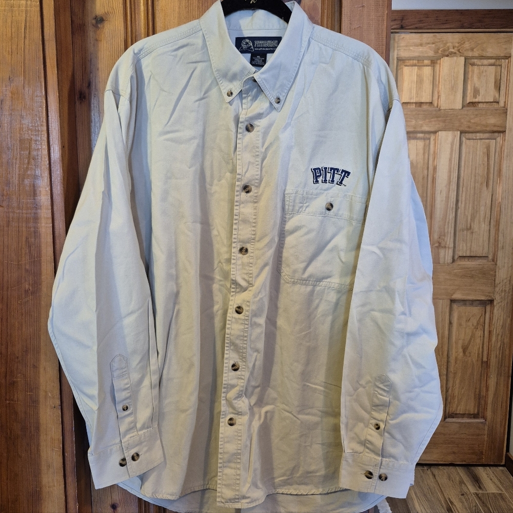❤️‍🔥Vintage Pitt PITTSBURGH Mens XL 100% Cotton Button Down Cream Shirt